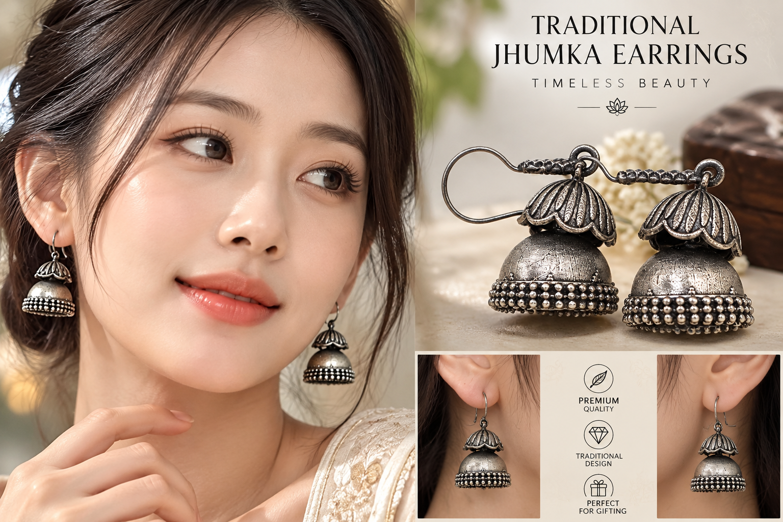 OXIDIZED SILVER JHUMKA EARINGS