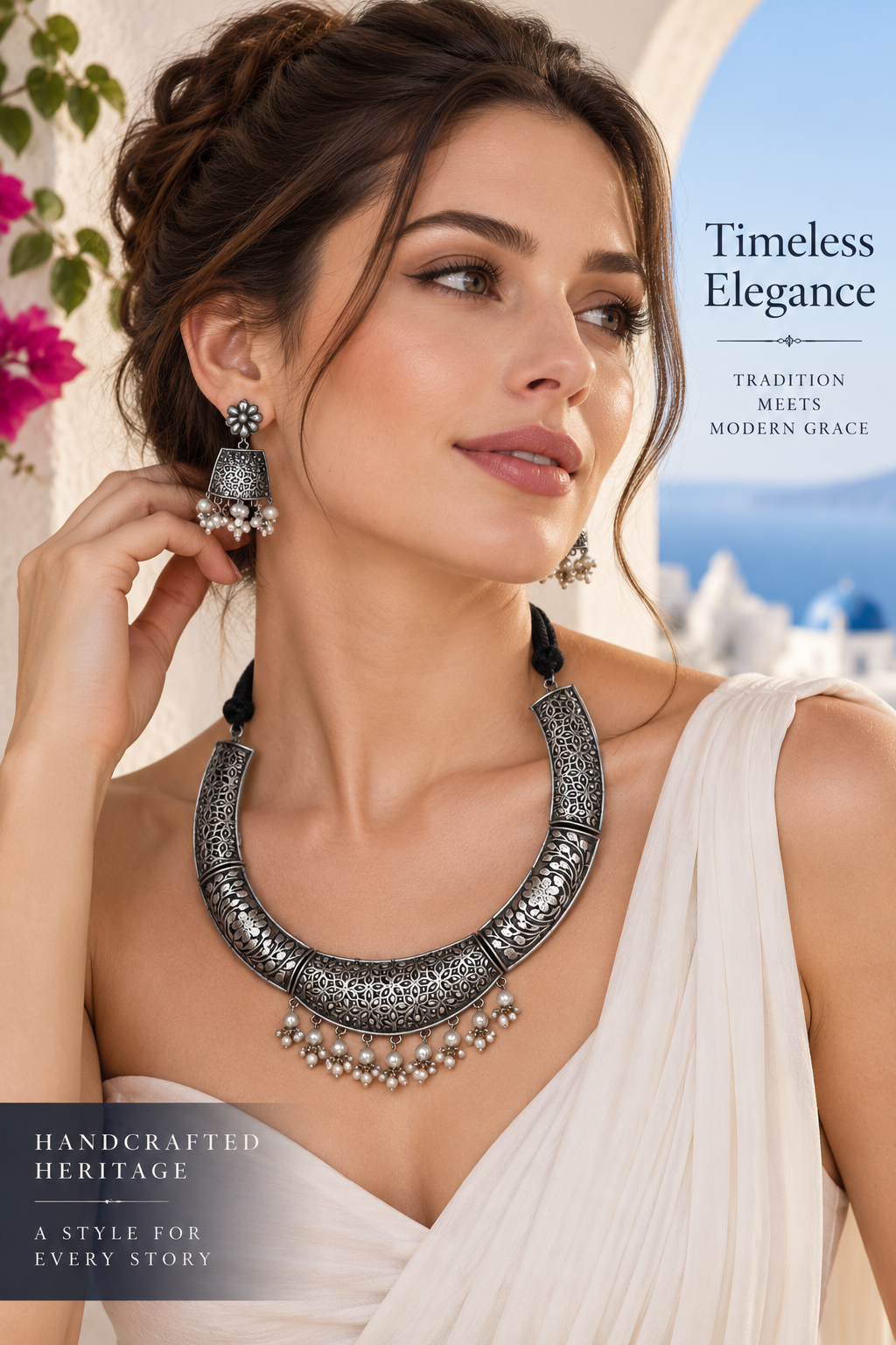 OXIDIZED SILVER TONE TRIBAL HASLI NECKLACE SET