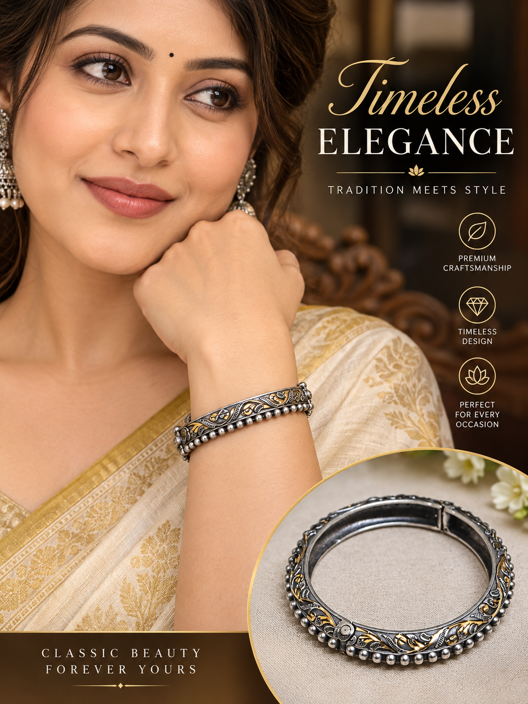 DUALTONE SILVER KADA INTRICATE FLORAL CARVIL