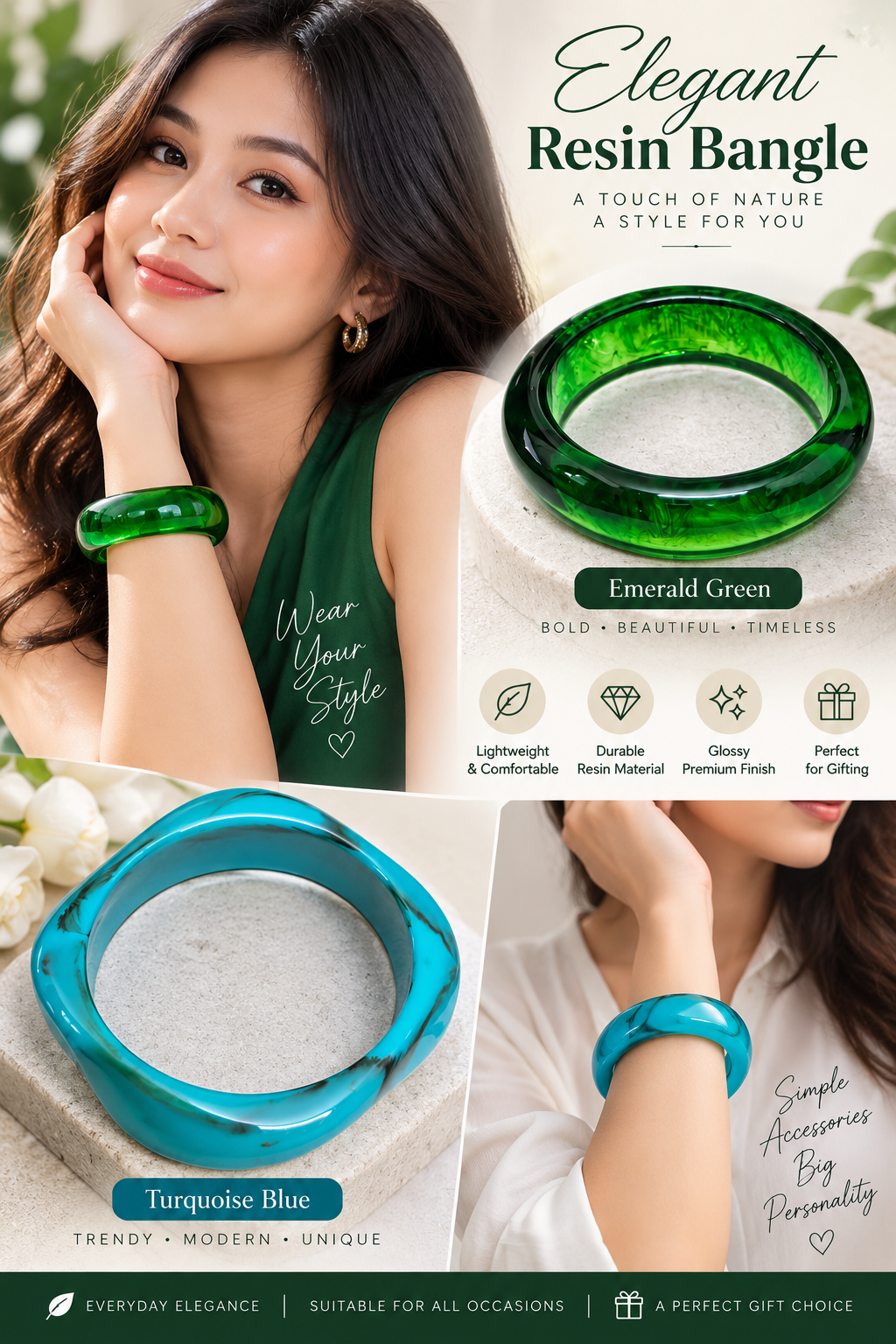 CHUNKY CREAM COLORED RESIN BANGLE