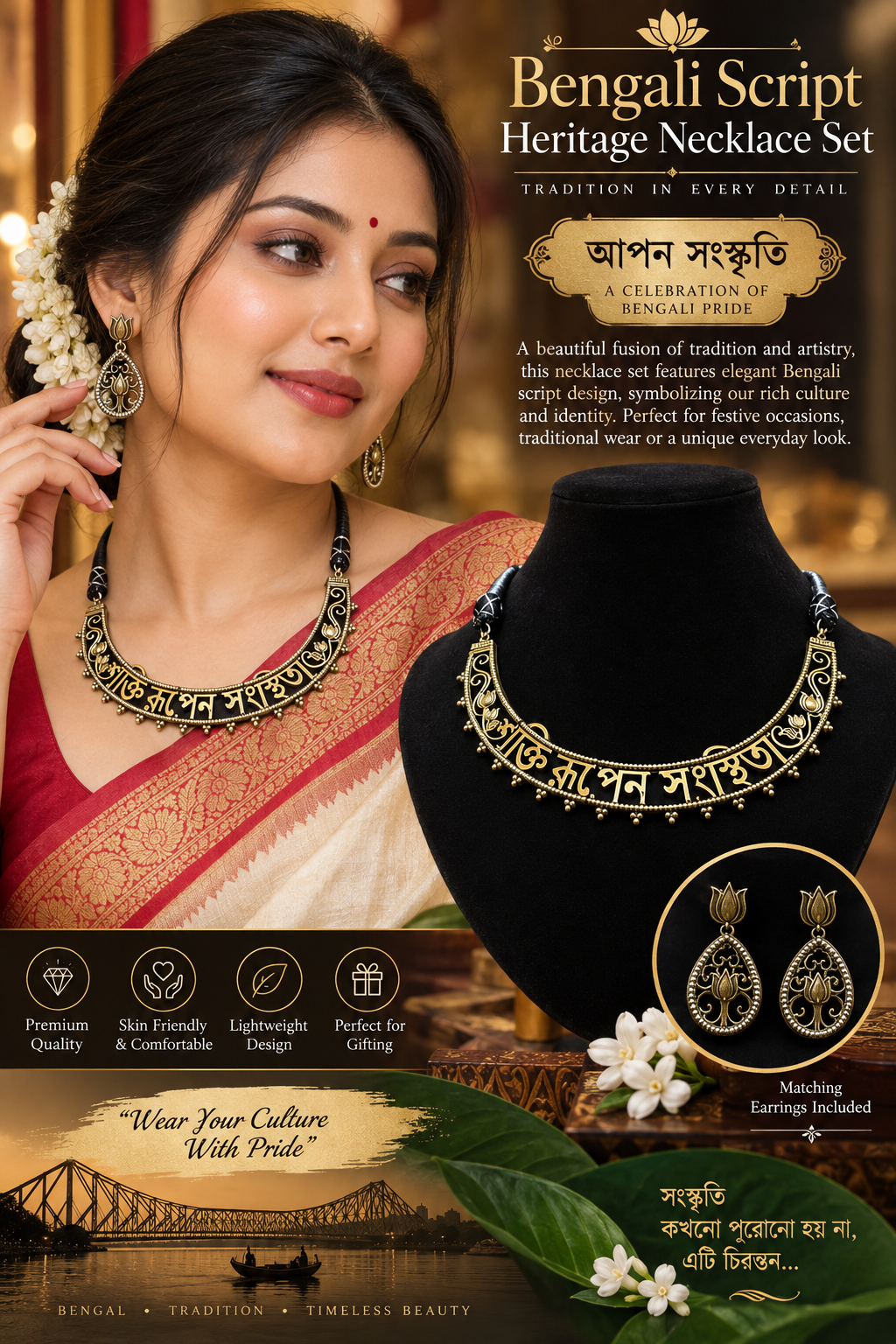 BENGALI SCRIPT HERITAGE NECKLACE SET