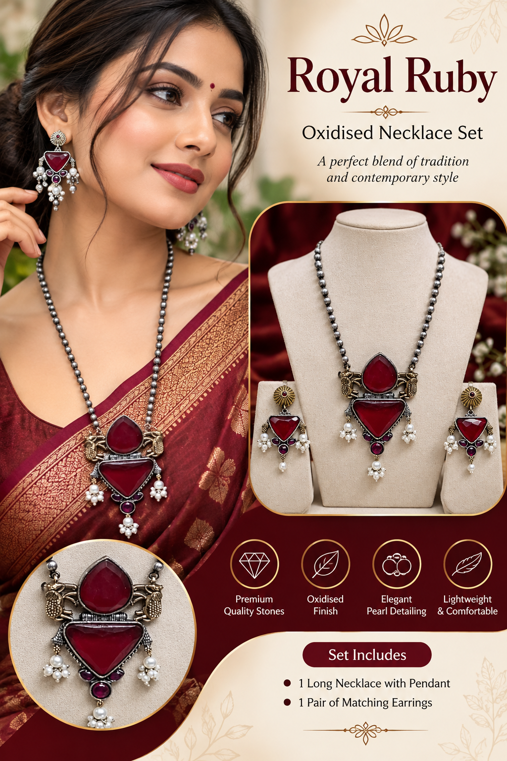 ROYAL MULTICOLOR OXIDISED NECKLACE SET
