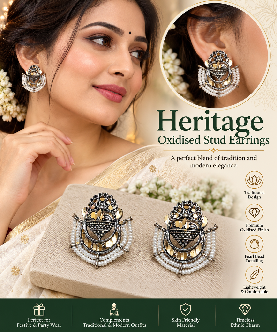 HERITAGE OXIDISED STUD EARRINGS