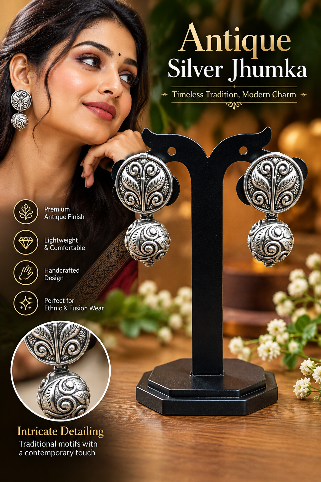 ANTIQUE SILVER JHUMKA