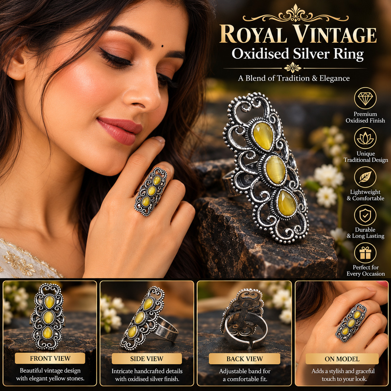 ROYAL VINTAGE OXIDISED SILVER FINGER RING