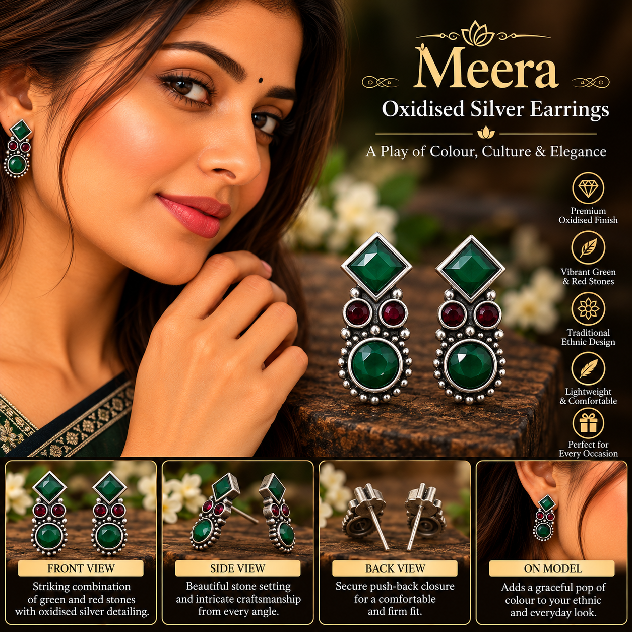 MEERA OXIDISED SILVER EARRINGS