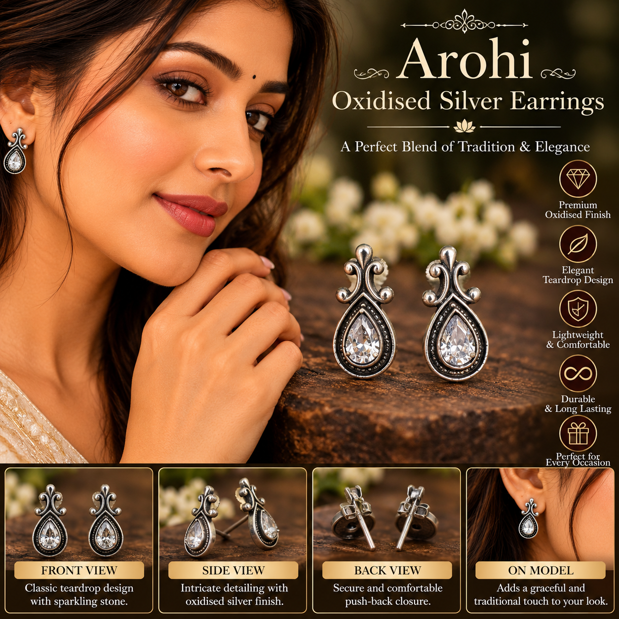 AROHI OXIDISED SILVER EARRINGS