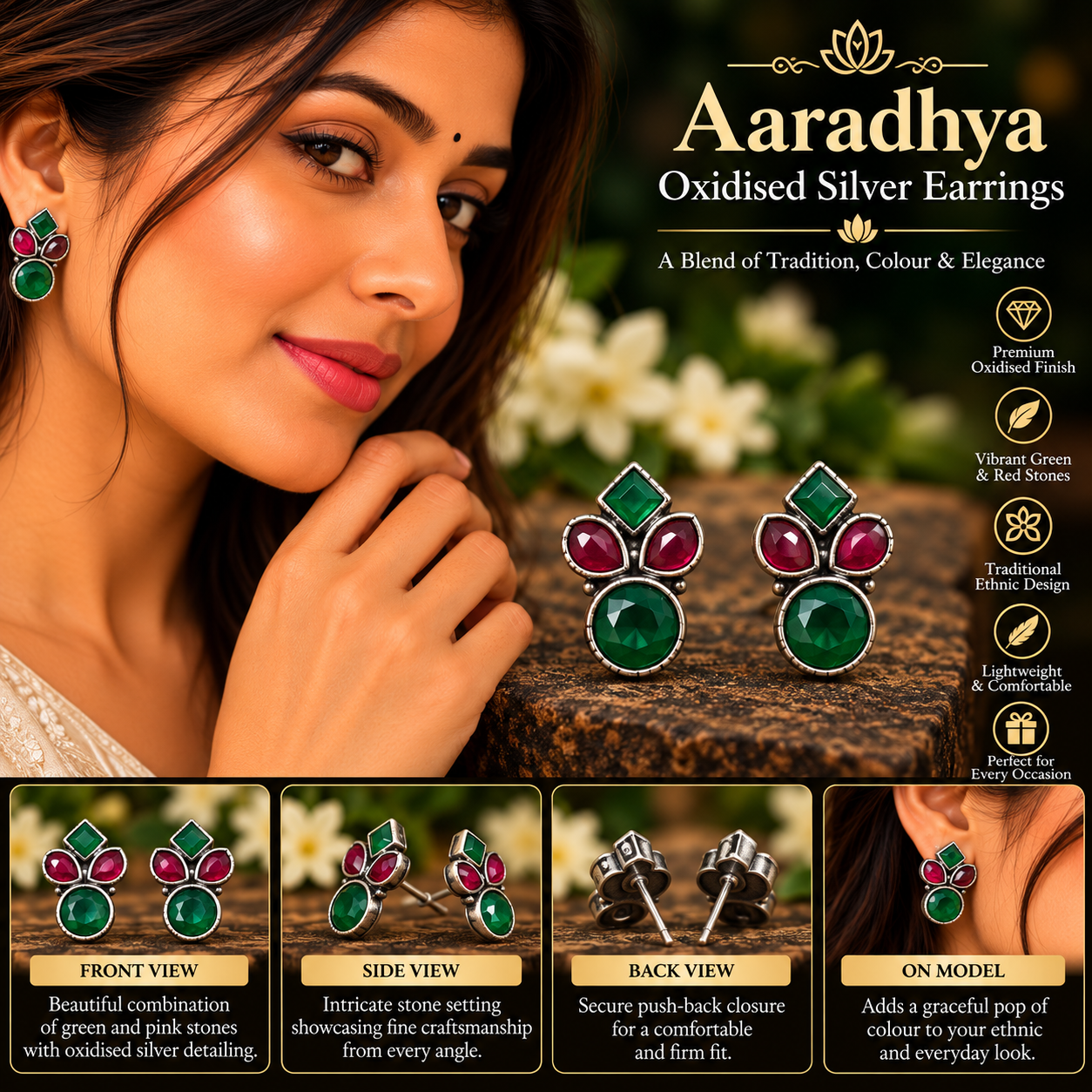 ARADHYA OXIDISED SILVER EARRINGS