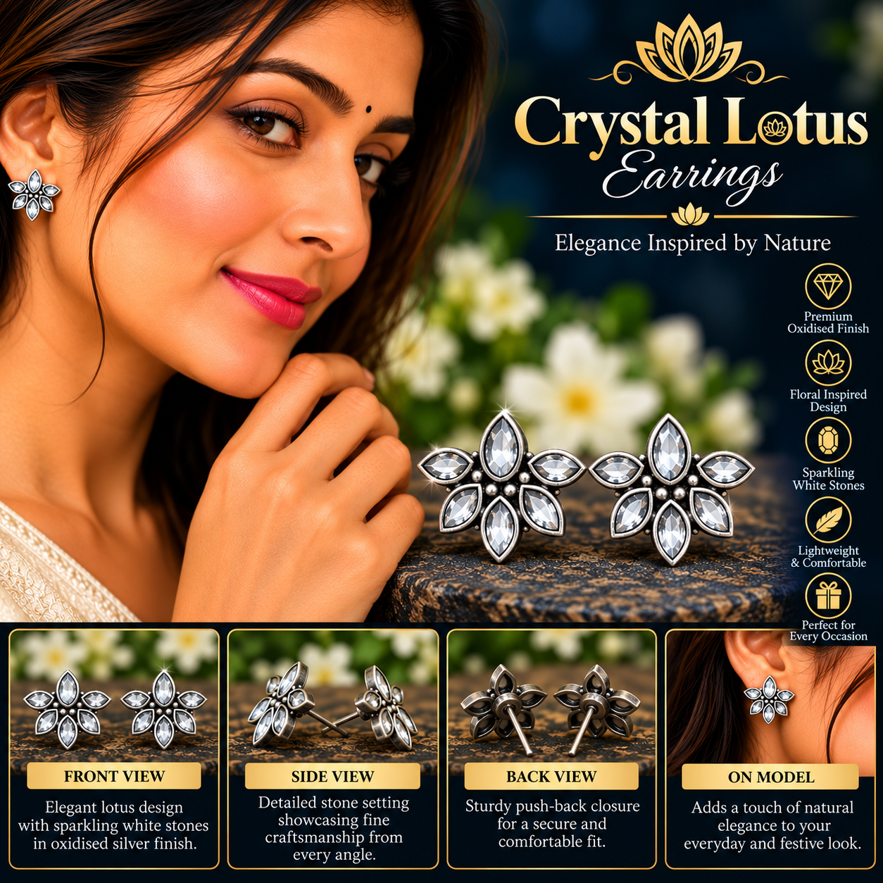 CRYSTAL LOTUS EARINGS