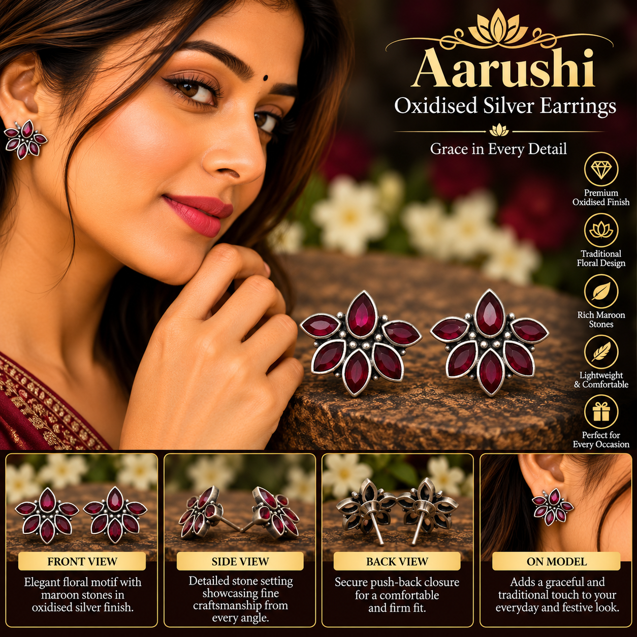 AARUSHI OXIDISED SILVER EARRINGS