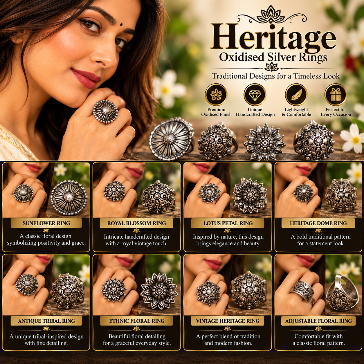 MULTI STYLE OXIDISED FINGER RINGS