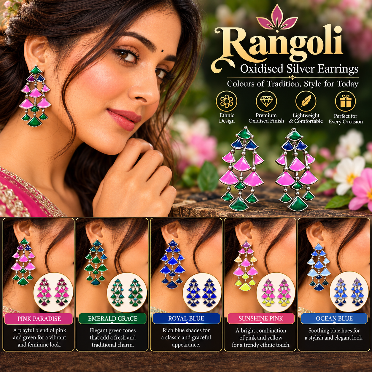 RANGOLI OXIDISED SILVER EARRING