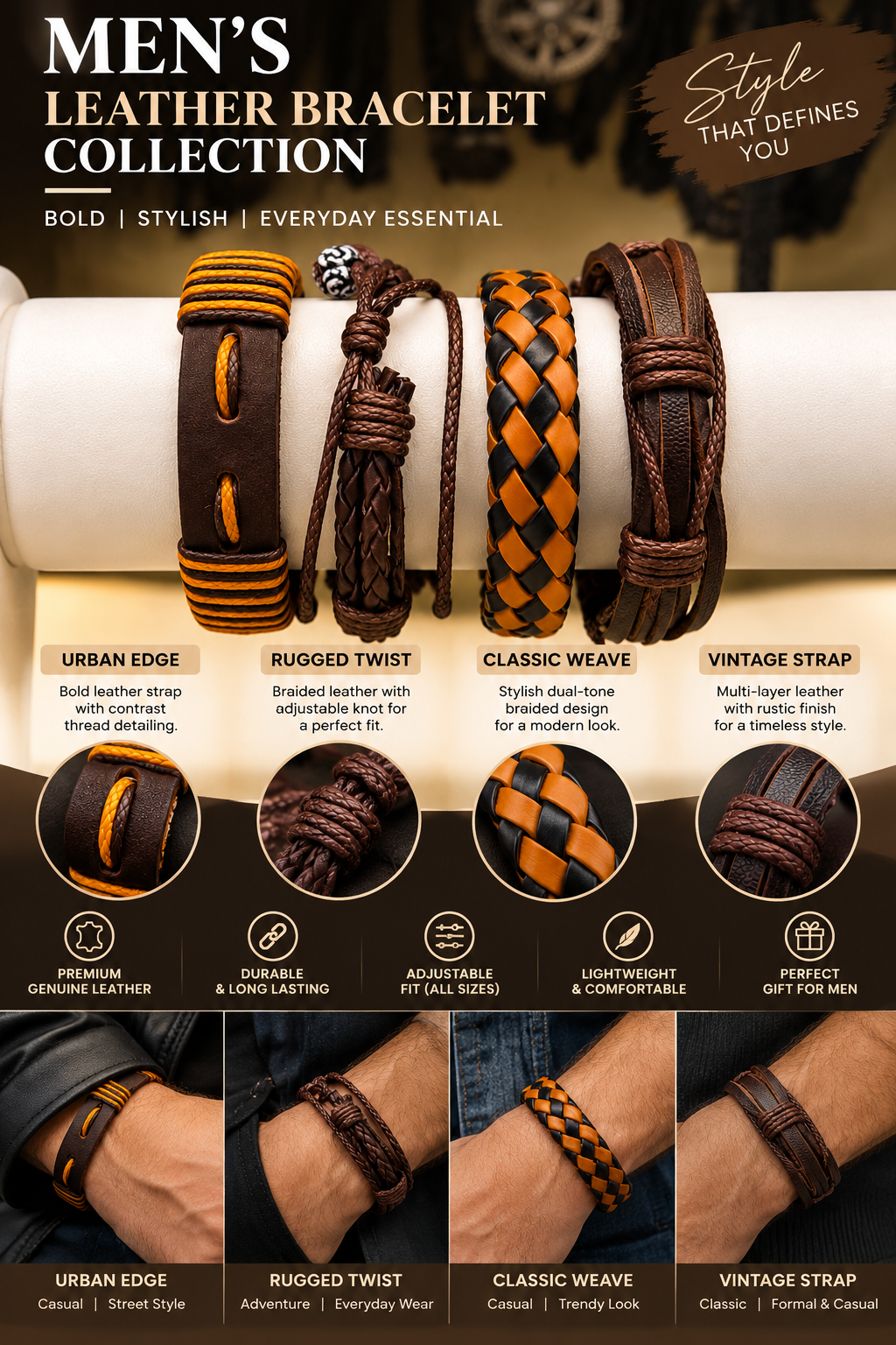MEN BRACELE LEATHER BROWN