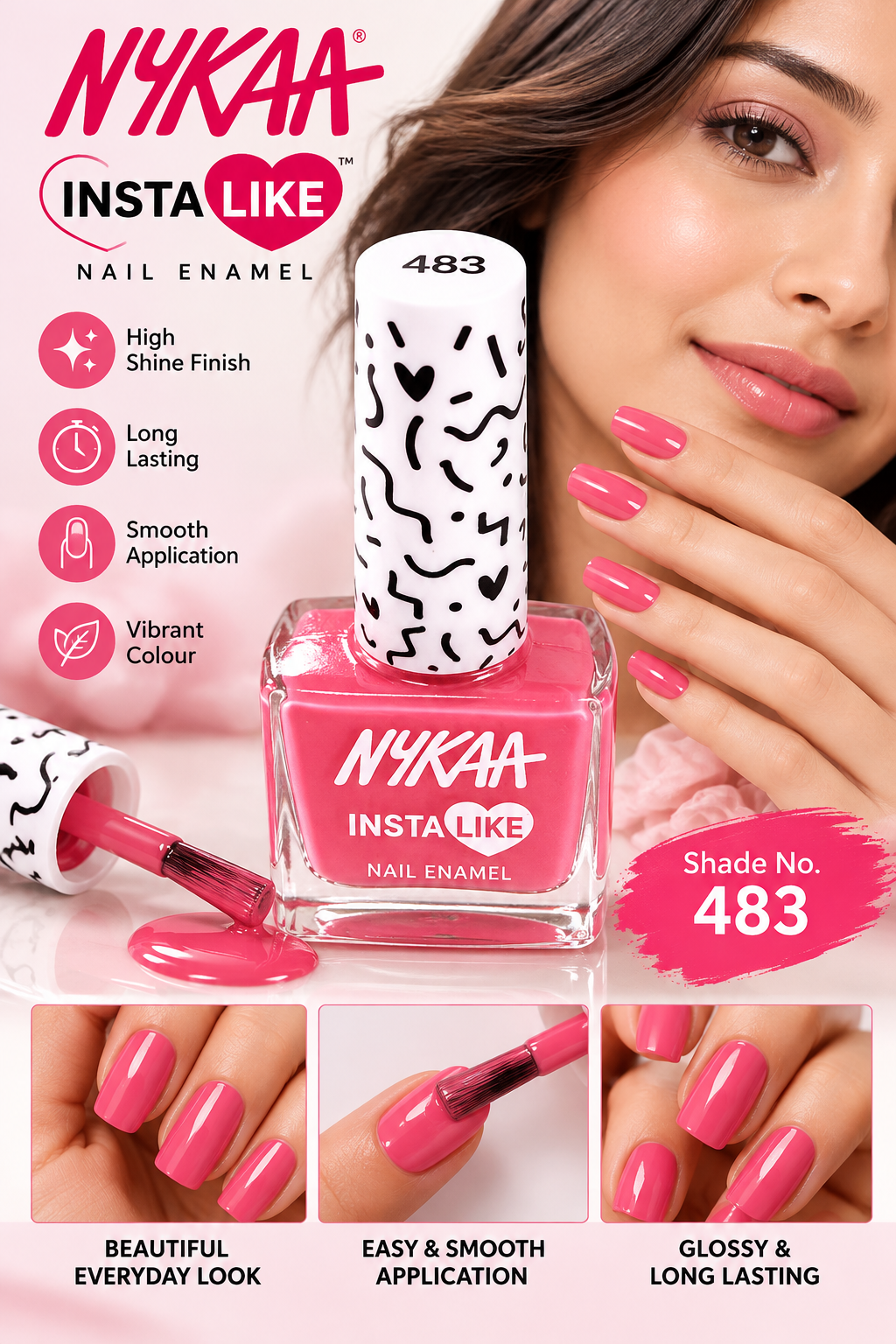 NYKAA NAIL ENAMEL PINK POWER 483