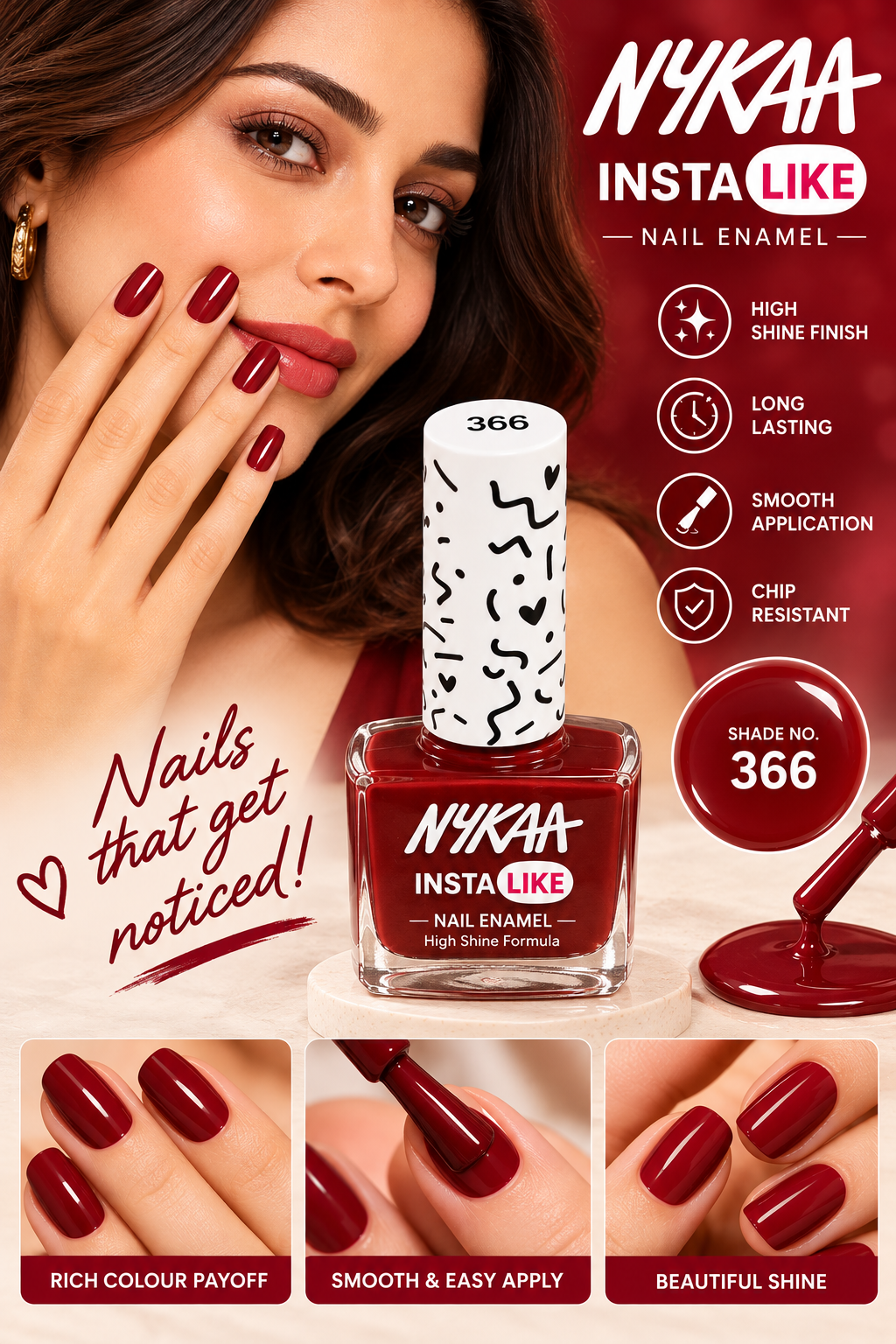 NYKAA NAIL ENAMEL - MAROON FAM 366