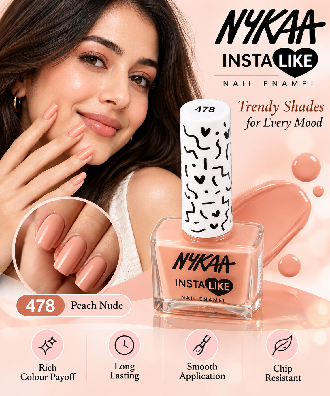 NYKAA NAIL ENAMEL PEACH CRUSH 478