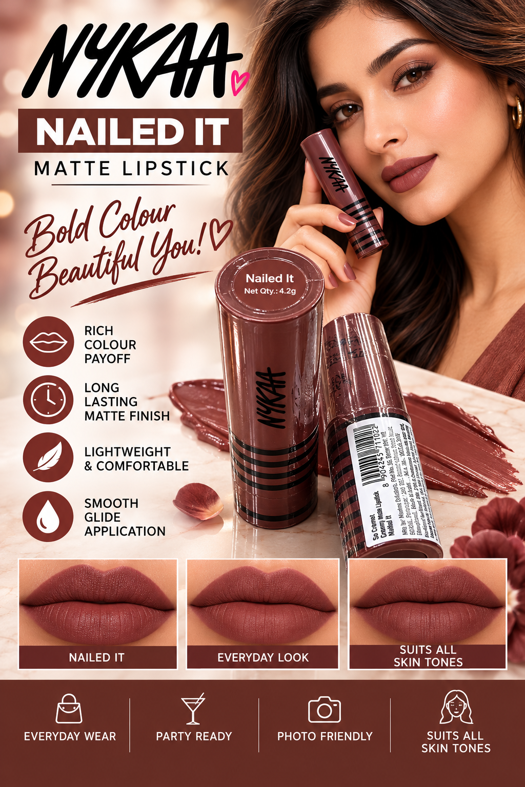NYKAA CREAMY MATTE LIPSTICK - NAILED IT