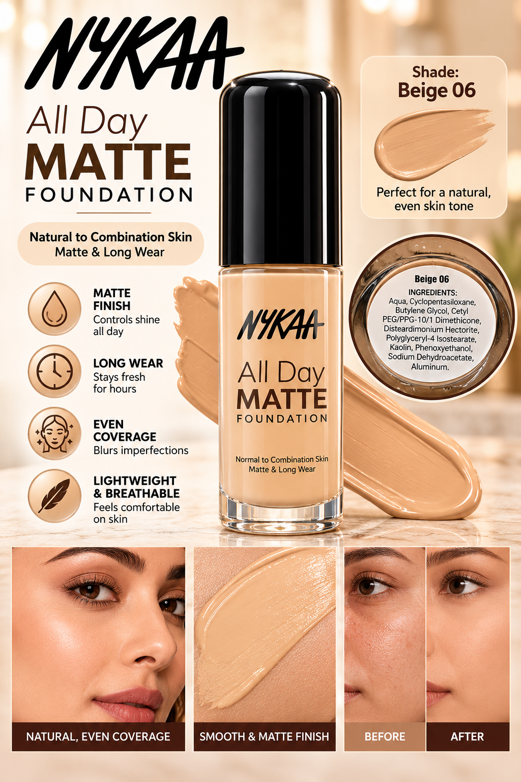 Nykaa Matte Foundation Beige 06