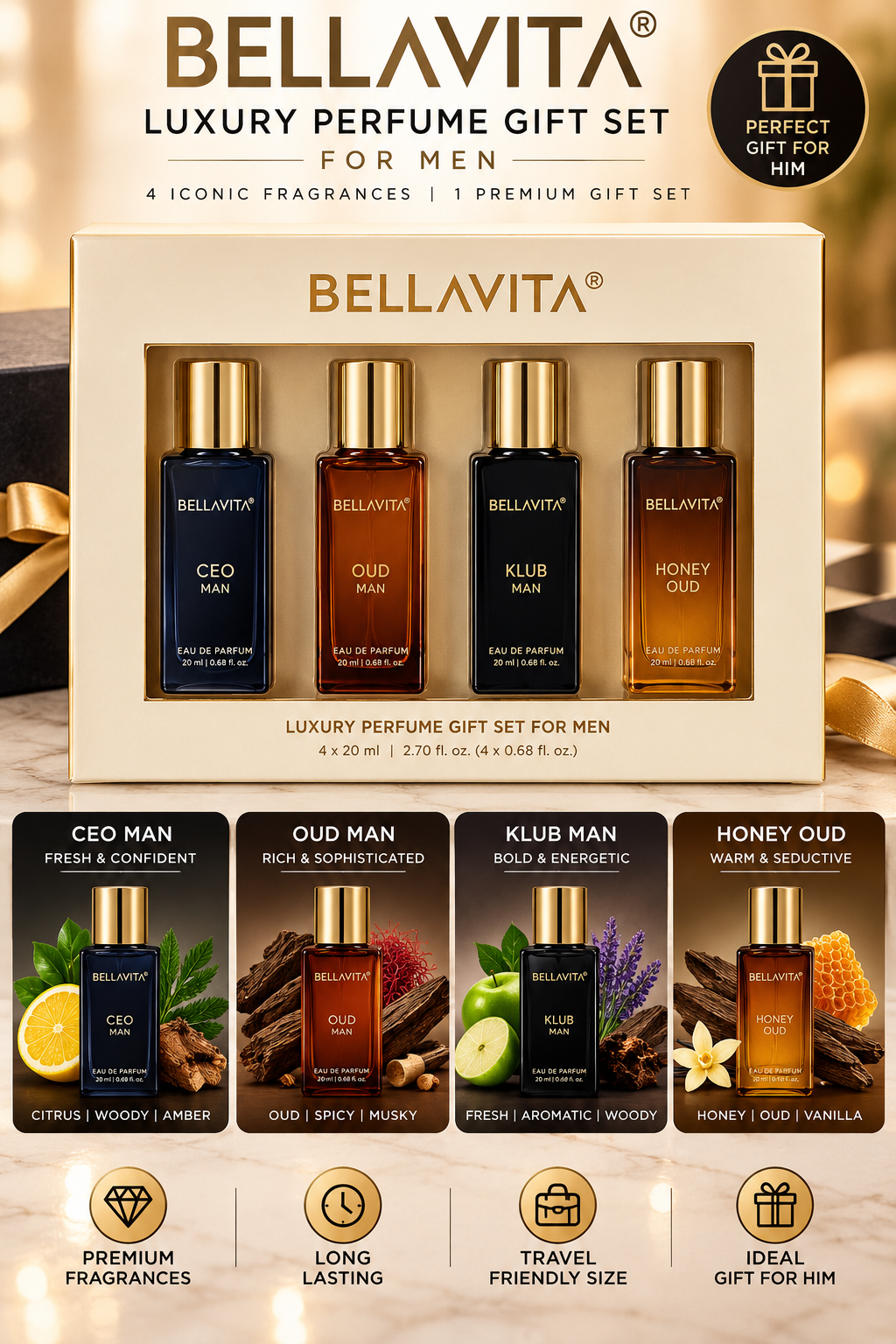 BELAVITA LUXARY PERFUME GIFT SET FOR MEN 